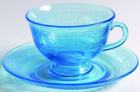 Blue Fostoria Royal cup and saucer