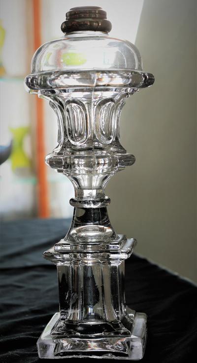 Clear flint glass whale-oil lamp