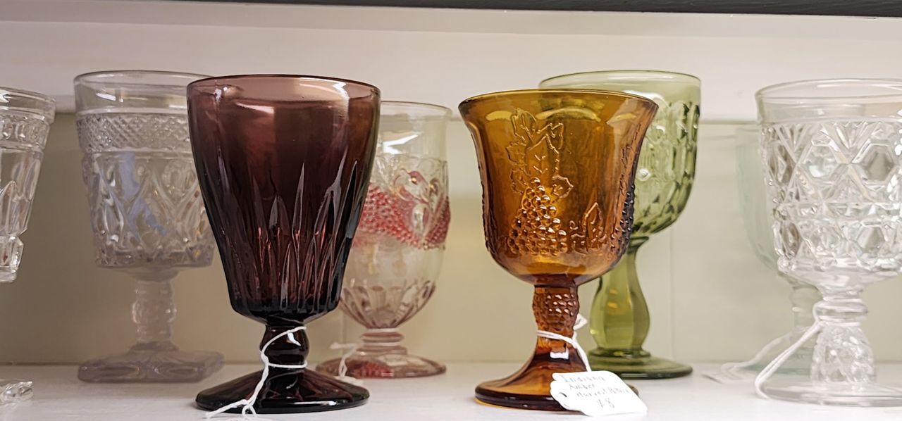 Shelves of glass available in the Museum Gift Shop
